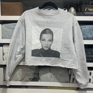 Anine Bing Kate Moss Grey Crewneck Cropped Sweatshirt